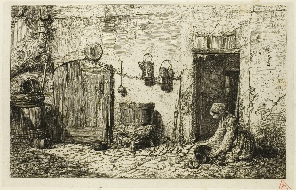 Scullery Maid by Charles-Émile Jacque, print, 1844