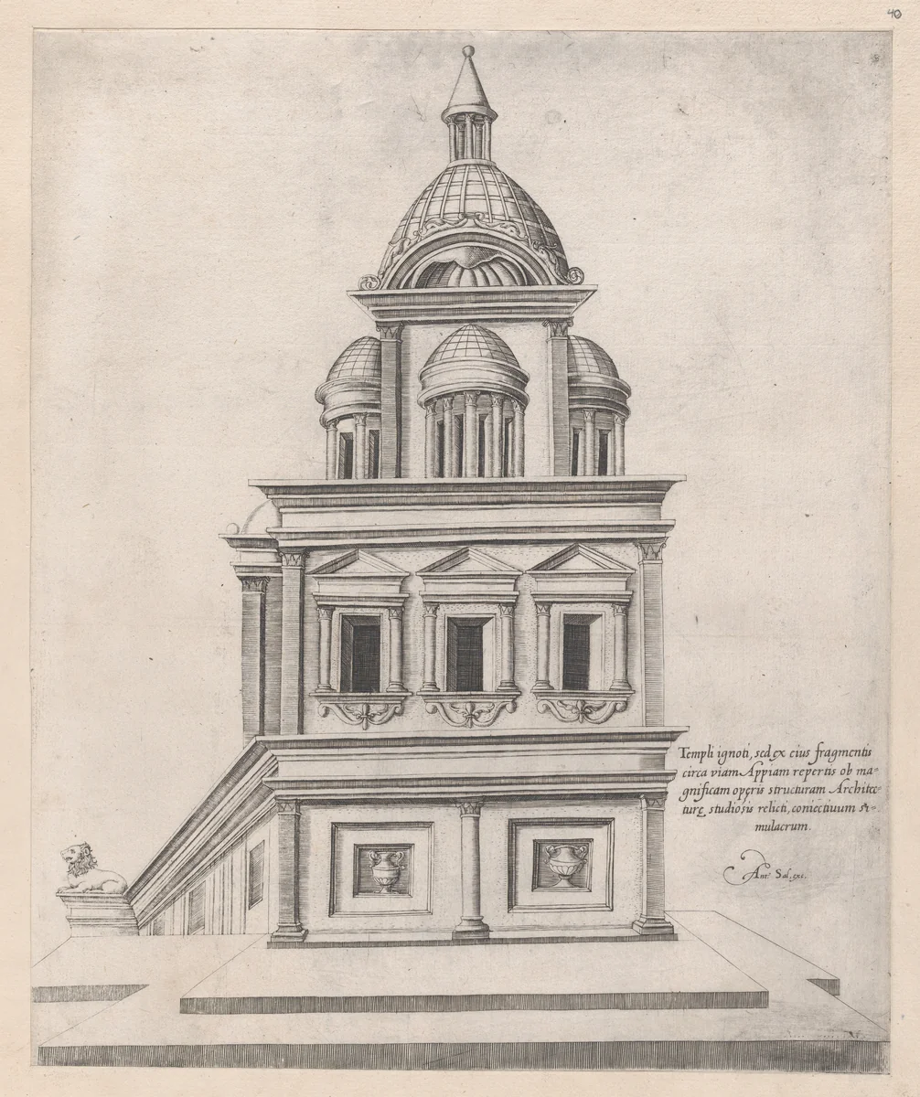 Temple near the Appian Way, from "Speculum Romanae Magnificentiae" by anonymous, print, 1530-1580