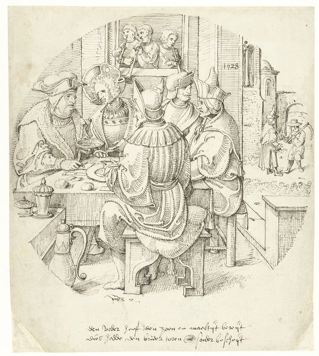 Feestmaal voor de Verloren Zoon by Pieter Cornelisz. genaamd Kunst, drawing, 1528