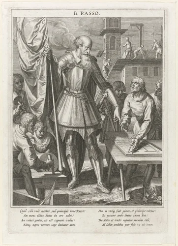 Graaf Rasso van Diessen-Andechs overziet de bouw van het benedictijnenklooster Andechs by Raphaël Sadeler, print, 1615