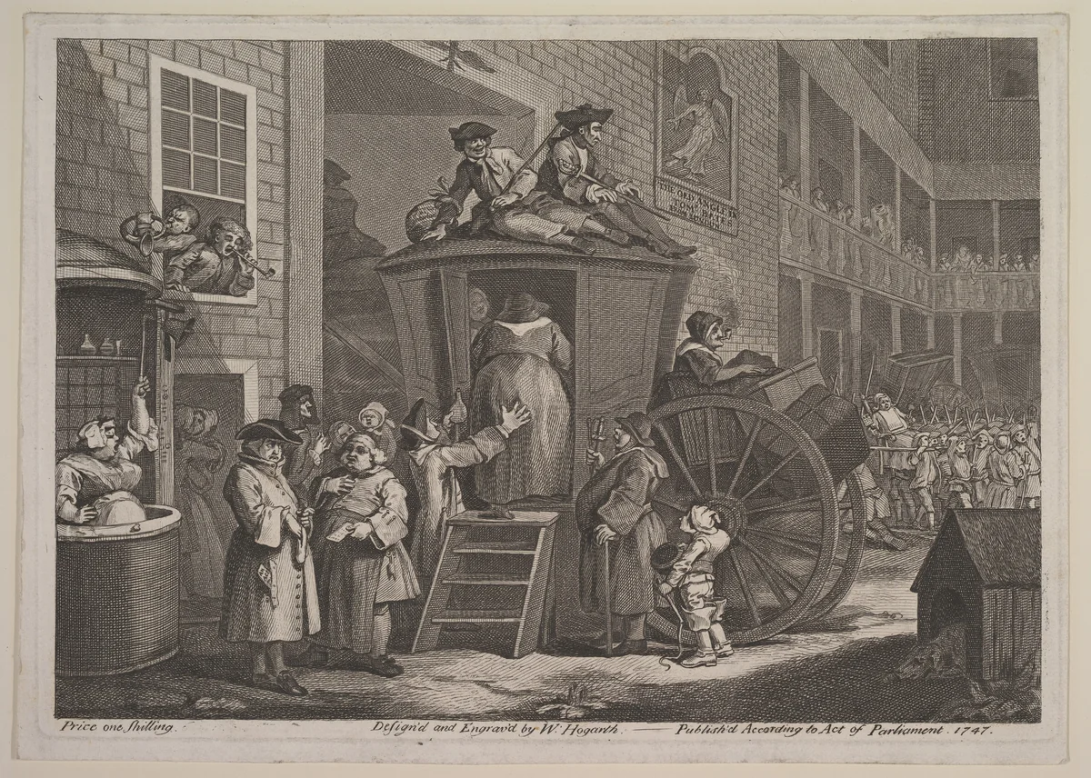 The Stage Coach, or Country Inn Yard by William Hogarth, print, 1747