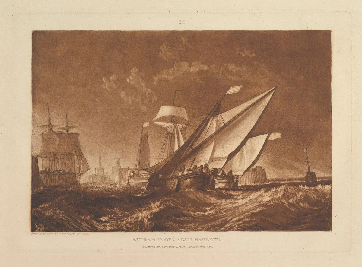 Entrance of Calais Harbour, part XI, plate 55 from "Liber Studiorum" by Joseph Turner, print, 1816