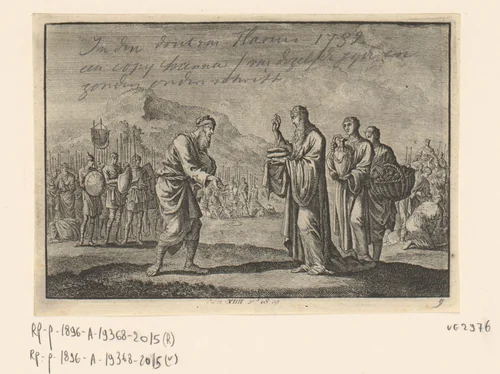 Abraham ontmoet koning Melchisedek by Jan Luyken, print, 1703-1762