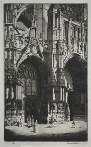 Nôtre Dame de Caudebec, France by Herbert Gordon Warlow, print