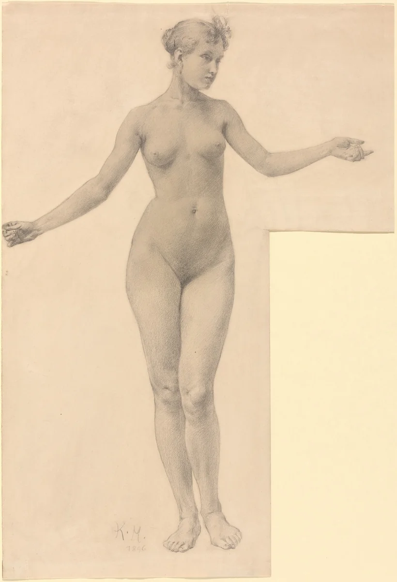 Female Nude with Outstretched Arms by Karel Vitezslav Masek, drawing, 1896
