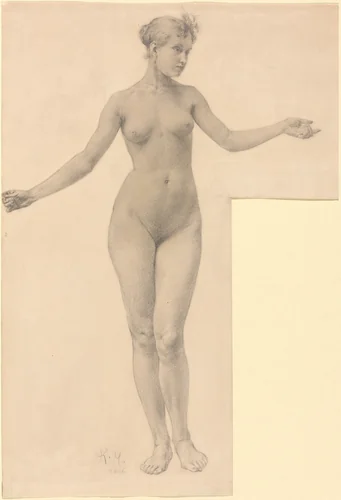 Female Nude with Outstretched Arms by Karel Vitezslav Masek, drawing, 1896