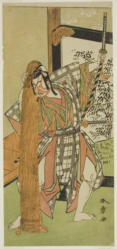 The Actor Ichikawa Yaozo II as Yoshimine no Munesada in the Play Kuni no Hana Ono no Itsumoji, Performed at the Nakamura Theater in the Eleventh Month, 1771 by Katsukawa Shunsho (勝川 春章), print, 1766-1776