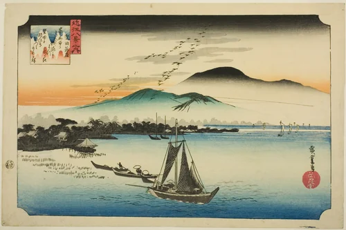 Descending Geese at Katada (Katada rakugan), from the series "Eight Views of Omi (Omi hakkei no uchi)" by Utagawa Hiroshige (歌川広重), print, 1829-1839