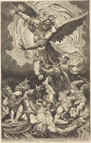 The Fall of the Rebellious Angels by Philippe Thomassin, print, 1618