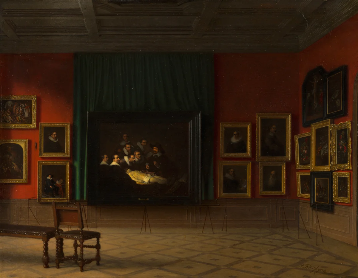 Interior of the Rembrandt Room in the Mauritshuis in 1884 by Antoon François Heijligers, painting, 1884