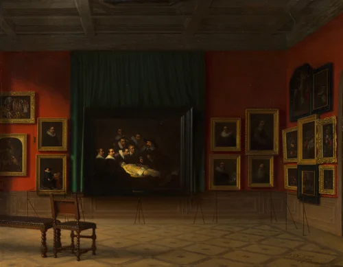 Interior of the Rembrandt Room in the Mauritshuis in 1884 by Antoon François Heijligers, painting, 1884