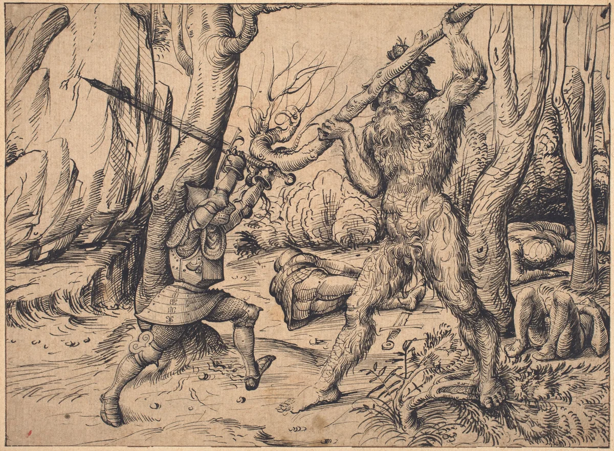 The Fight in the Forest by Hans Burgkmair, drawing, 1500-1503