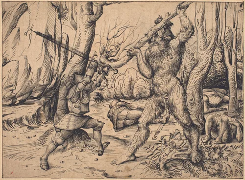 The Fight in the Forest by Hans Burgkmair, drawing, 1500-1503