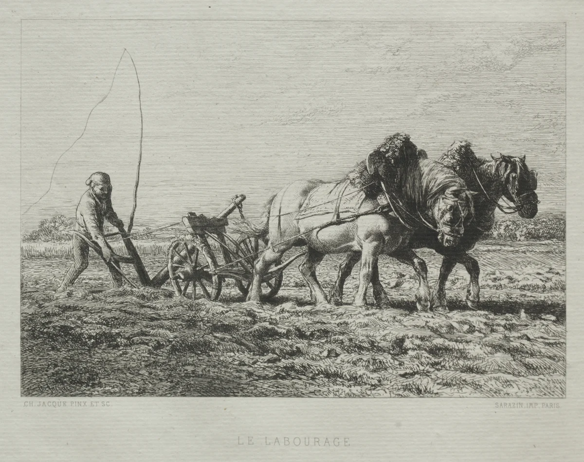 Ploughing by Charles-Émile Jacque, print, 1864