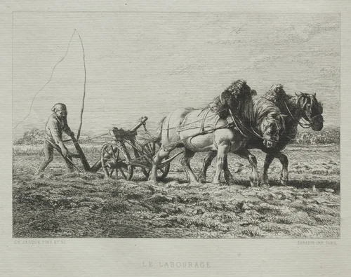Ploughing by Charles-Émile Jacque, print, 1864