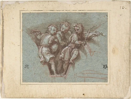Design for a Pendentive: Youthful Musicians with Stringed Instruments by Pomponio Amalteo, drawing, 1505-1588