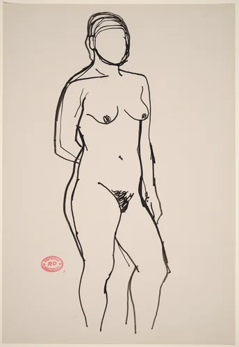 Untitled [standing nude with her right arm behind her back] by Richard Diebenkorn, drawing, 1955-1967
