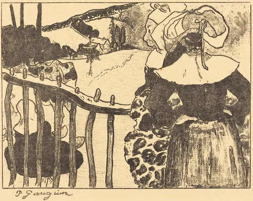 Breton Women beside a Fence (Bretonnes à la barrière) by Paul Gauguin, print, 1889