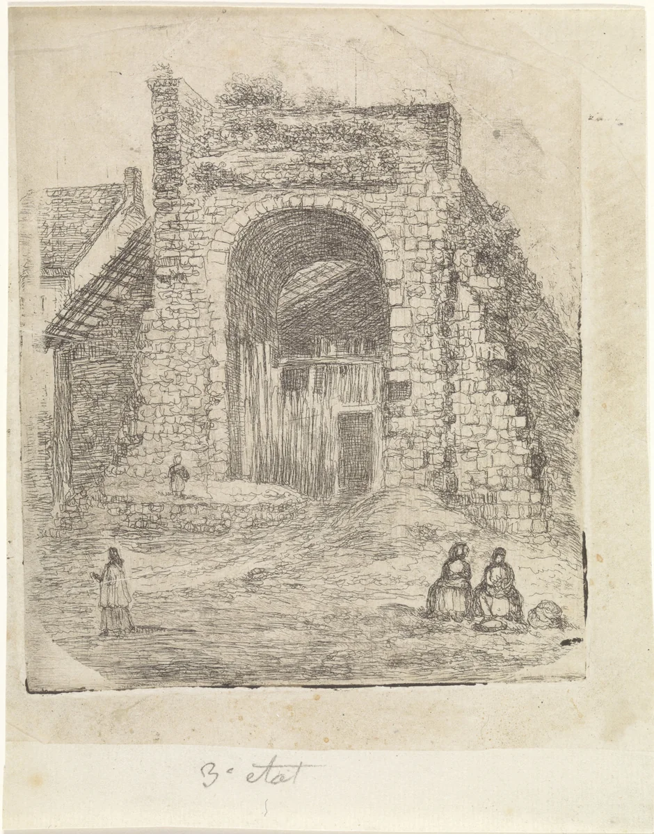 Ruïne van een oude stadspoort in Wyck te Maastricht by Alexander Schaepkens, print, 1830-1899