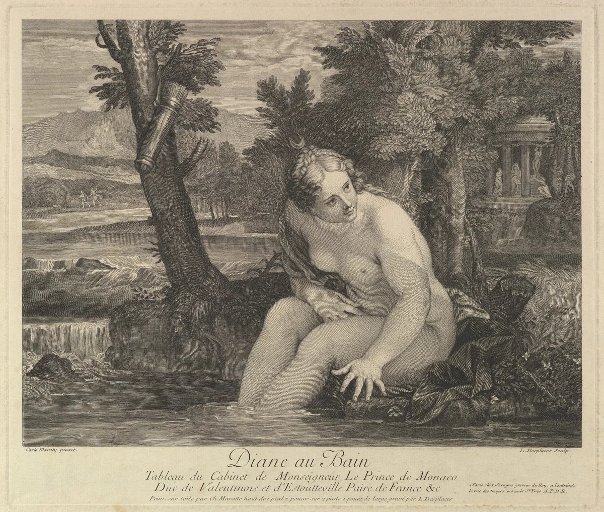 Diana at the Bath by Louis Desplaces, print, 1682-1739