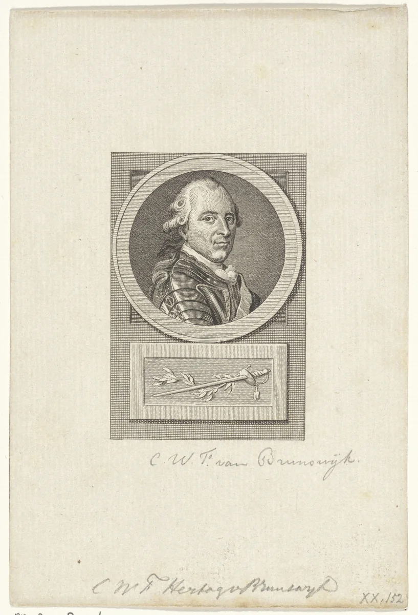 Portret van  Karel Willem Ferdinand hertog van Brunswijk-Wolfenbüttel by Reinier Vinkeles, print, 1783-1795