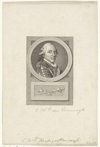 Portret van  Karel Willem Ferdinand hertog van Brunswijk-Wolfenbüttel by Reinier Vinkeles, print, 1783-1795