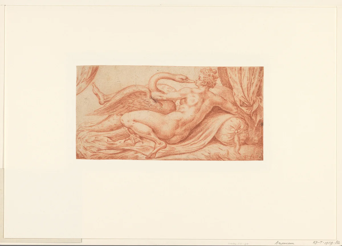 Leda en de zwaan by anonymous, drawing, 1550-1599