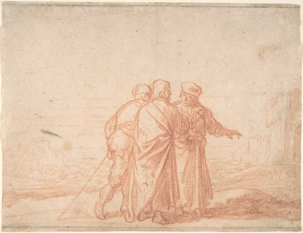 The Road to Emmaus by Claes Moeyaert, drawing, 1600-1655