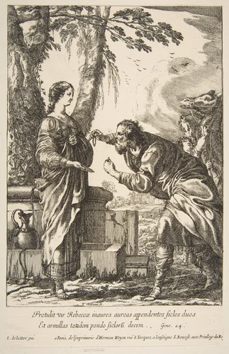 Rebecca and Eliezer by François Chauveau, print, 1620-1676
