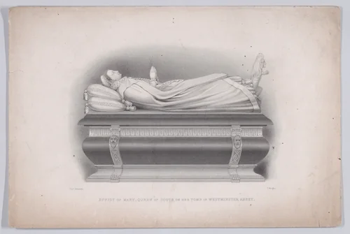Effigy of Mary, Queen of Scots on her tomb in Westminster Abbey (from The Pictorial History of Scotland, volume 1) by T. W. Knight, print, 1859