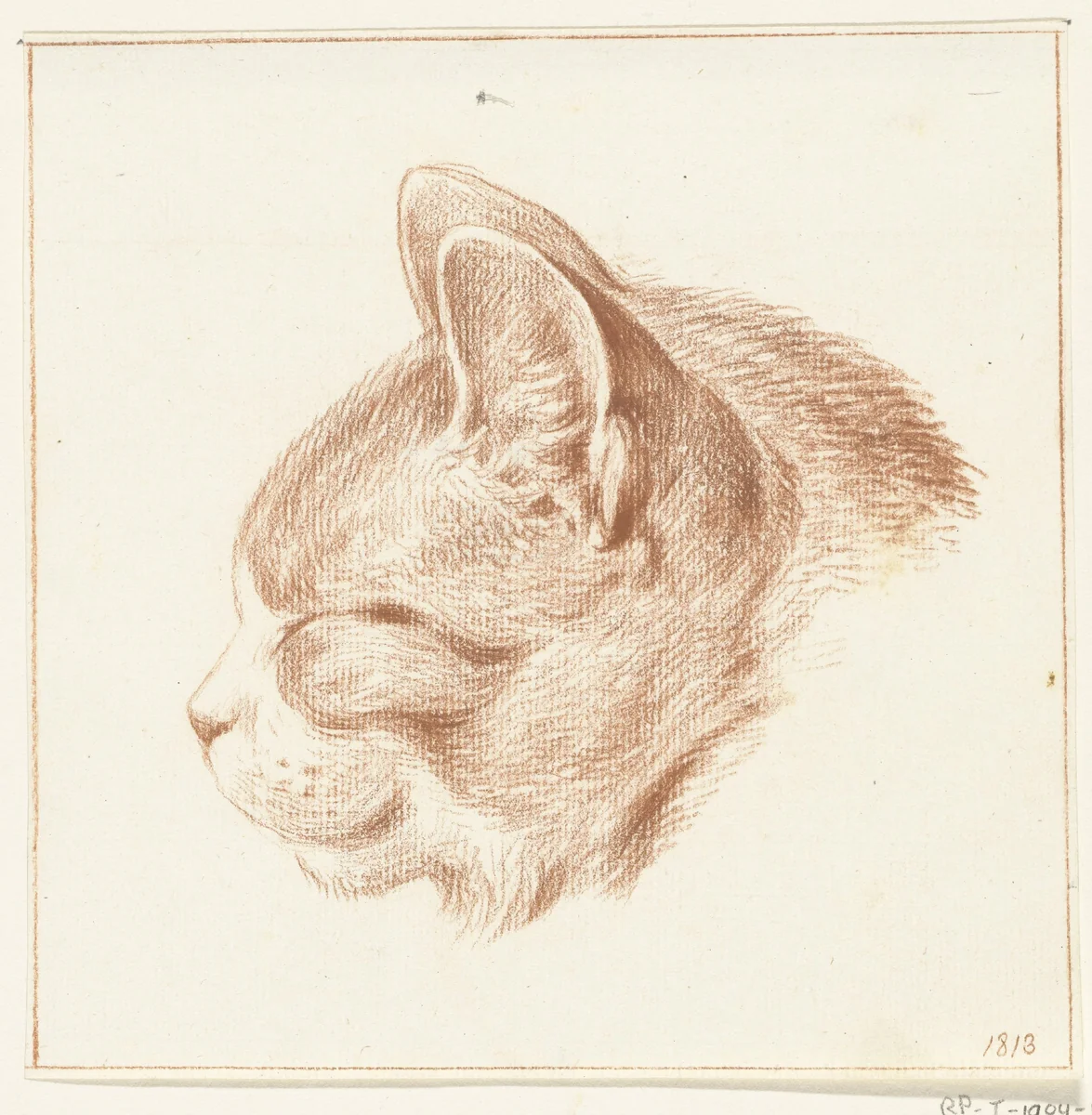 Kop van een kat, naar links by Jean Bernard, drawing, 1813