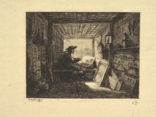 The Boat Studio, plate 11 from "Voyage en Bateau" by Charles-François Daubigny, print, 1861