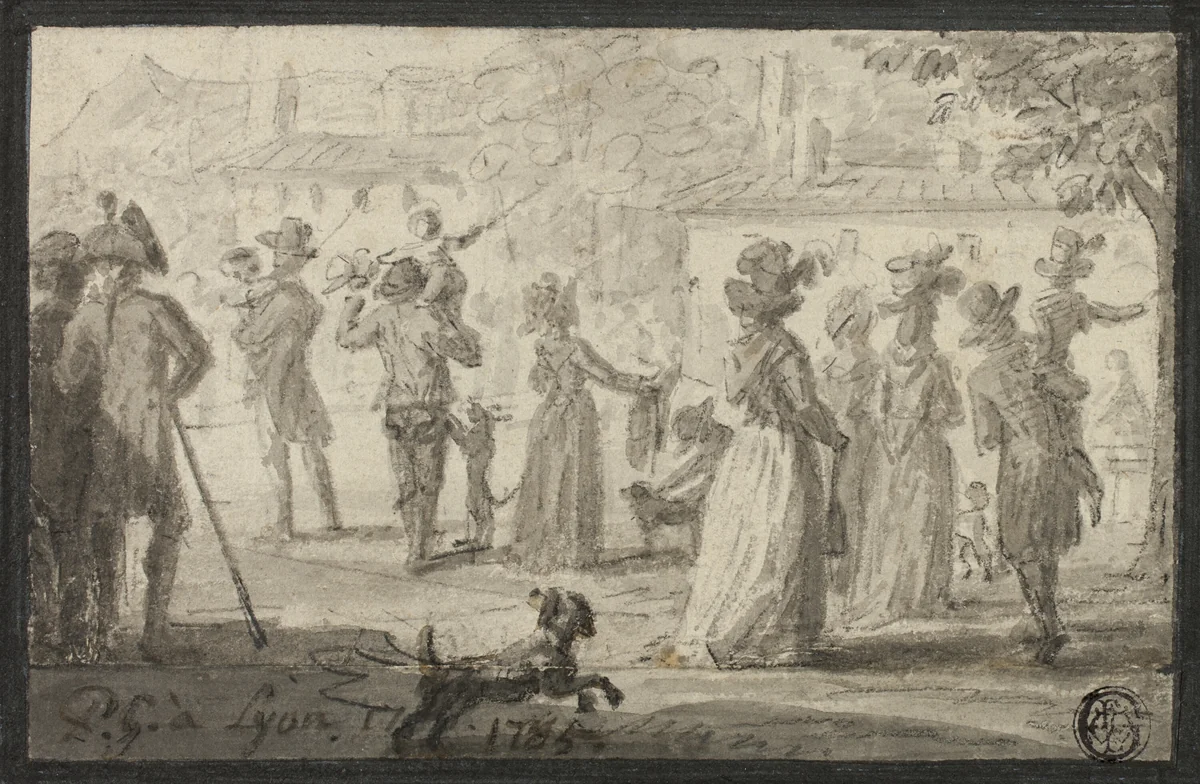 Figures Looking at Outdoor Spectacle by Paul Grégoire, drawing, 1781-1823