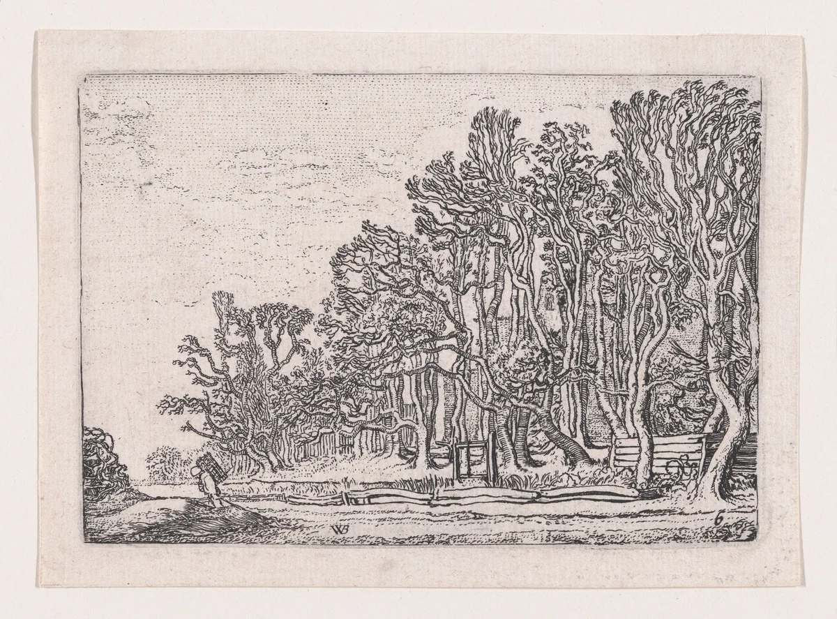 Two Plank Hedges, from Verscheyden Landtschapjes (Various Little Landscapes), Plate 6 by Willem Pietersz Buytewech, print, 1611-1621