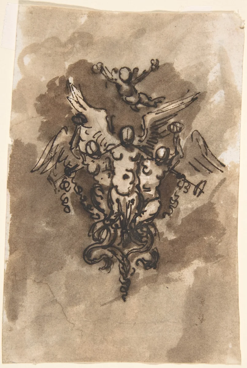 Drawing for a Vignette of Fame (recto); Cropped Drawing of Horse's Leg (verso) by anonymous, drawing, 1700-1800