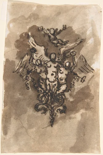 Drawing for a Vignette of Fame (recto); Cropped Drawing of Horse's Leg (verso) by anonymous, drawing, 1700-1800