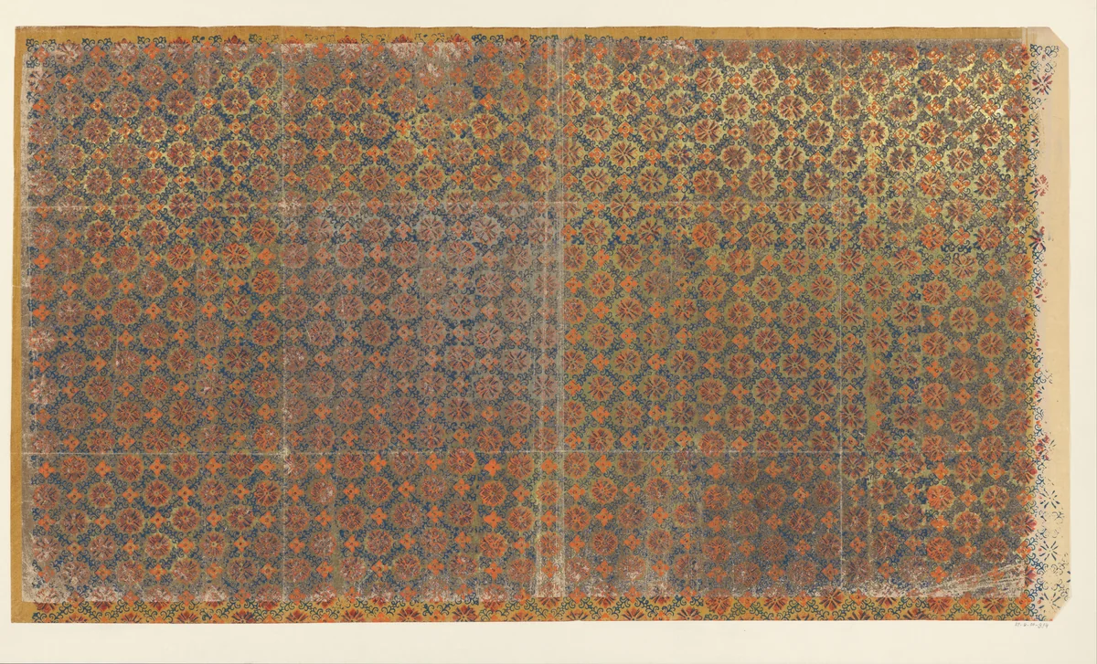 Blad met ruitenpatroon van ranken met bloem als veldvulling (één van acht identieke bladen) by anonymous, other, 1850-1950