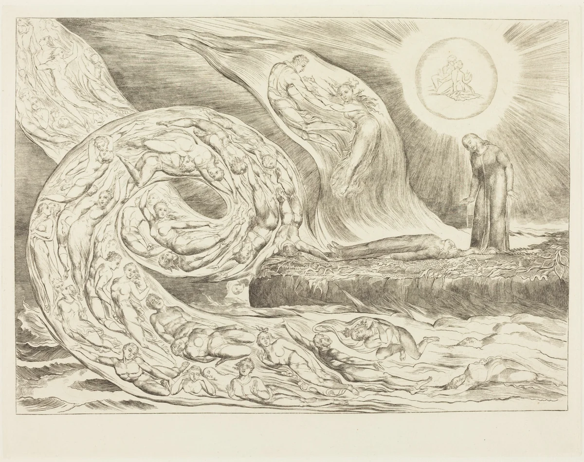 The Circle of the Lustful: Paolo and Francesca by William Blake, print, 1827