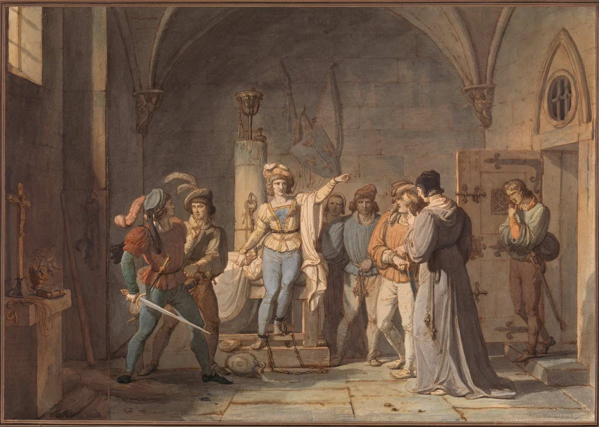 Joan of Arc Imprisoned in Rouen by Pierre Henri Revoil, drawing, 1819
