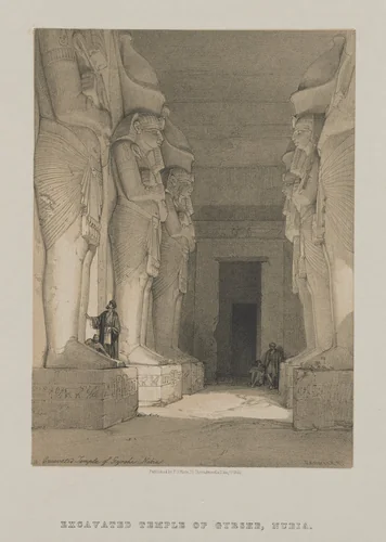 Egypt and Nubia, Volume I: Excavated Temple of Gyrshe, Nubia by Louis Haghe, print, 1846