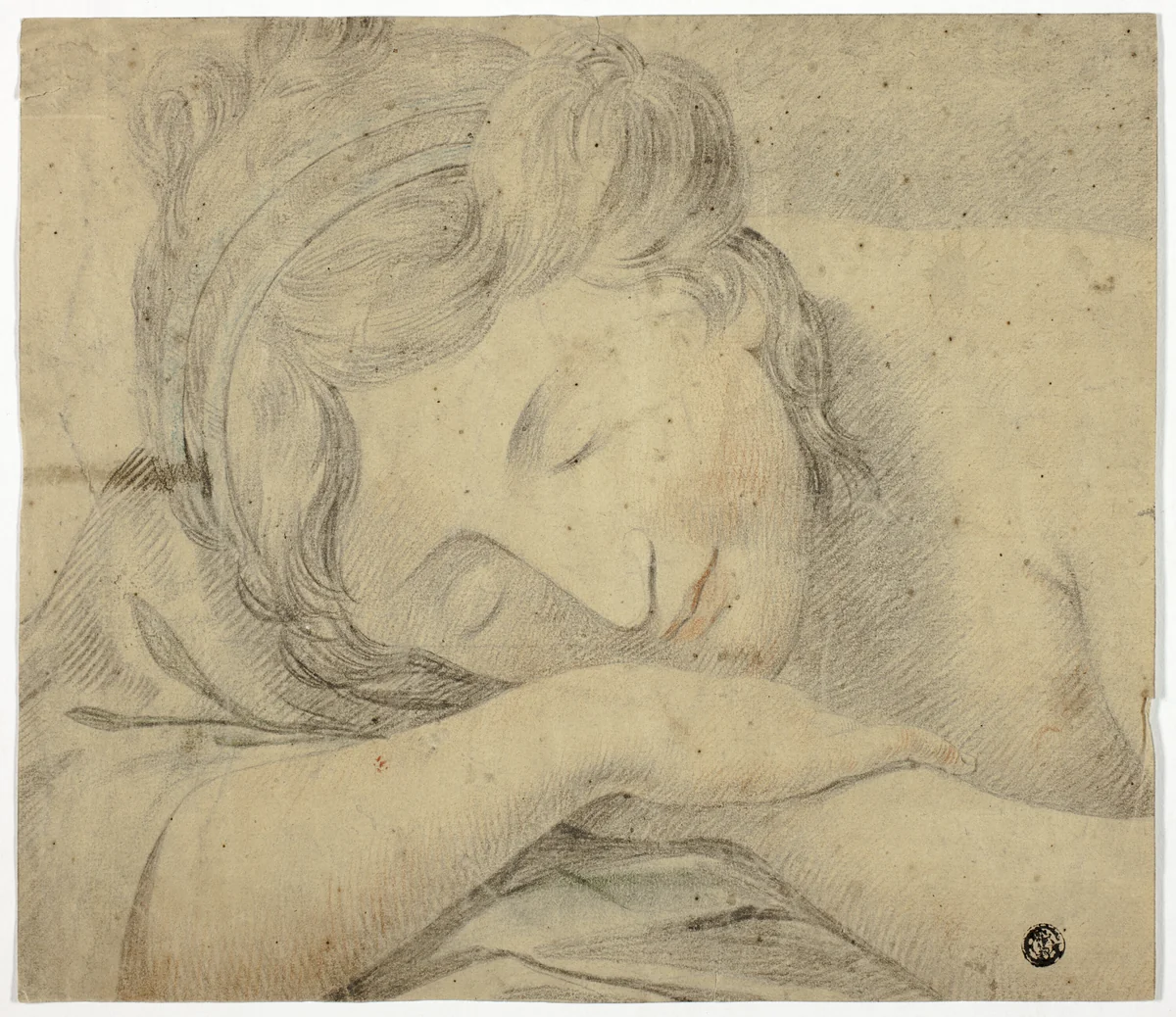 Sleeping Woman With Head on Arms by Unknown Artist, drawing, 1700-1799