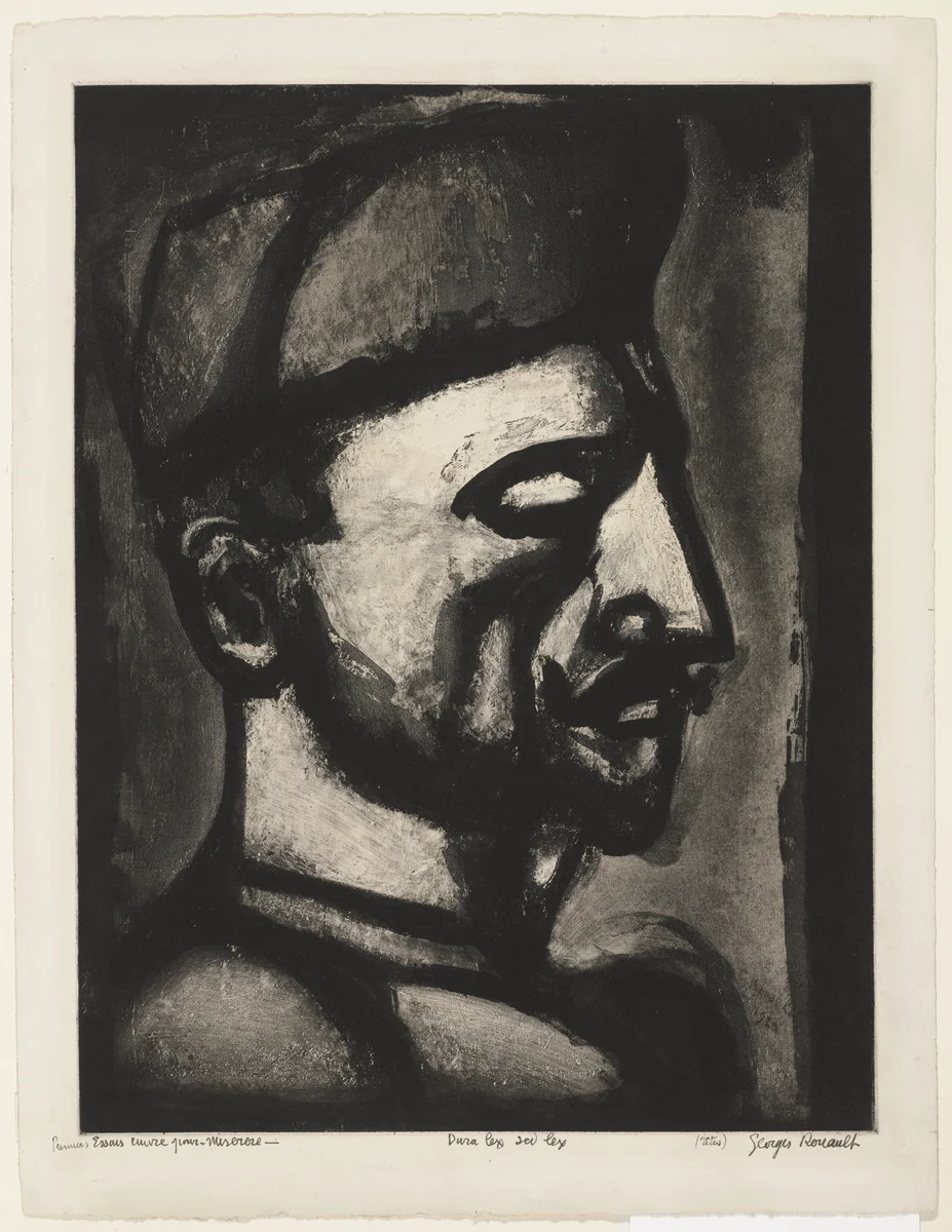 Trial proof for The Law Is Hard, But It Is The Law, plate LII from Miserere by Georges Rouault, illustrated book, 1926