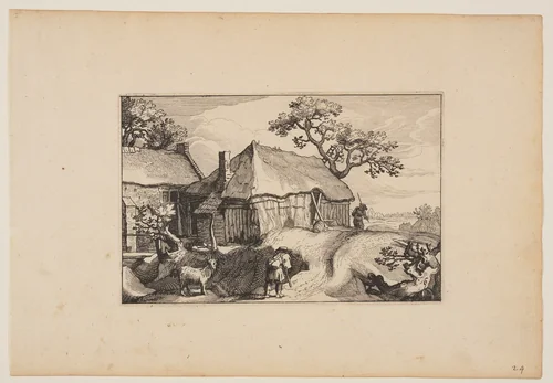Path Along a Barn, from Landscapes (Verscheyden aerdige Lanthuysen...) by Claes Jansz Visscher, print, 1620