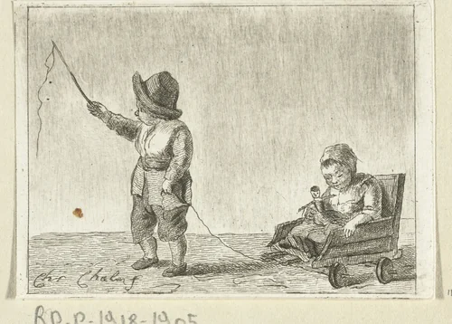 Kinderen spelend met een rolkar by Pieter de Mare, print, 1779