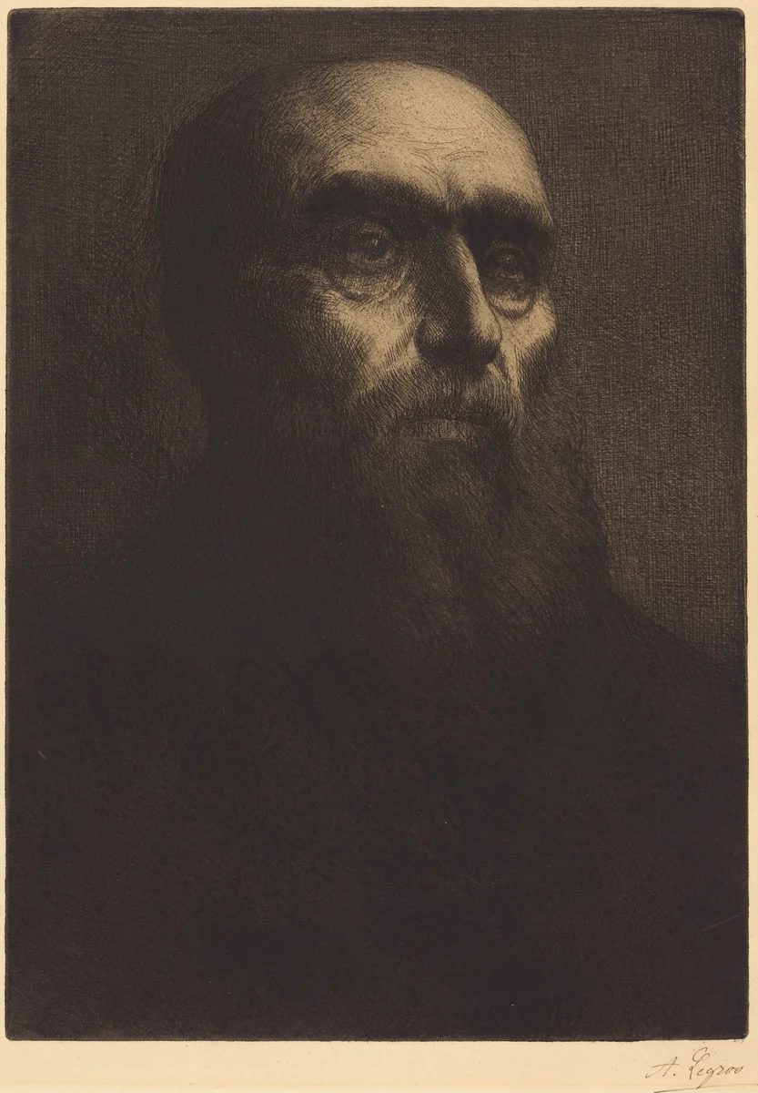 Head of a Man (Tete d'homme) by Alphonse Legros, print, 1837-1911