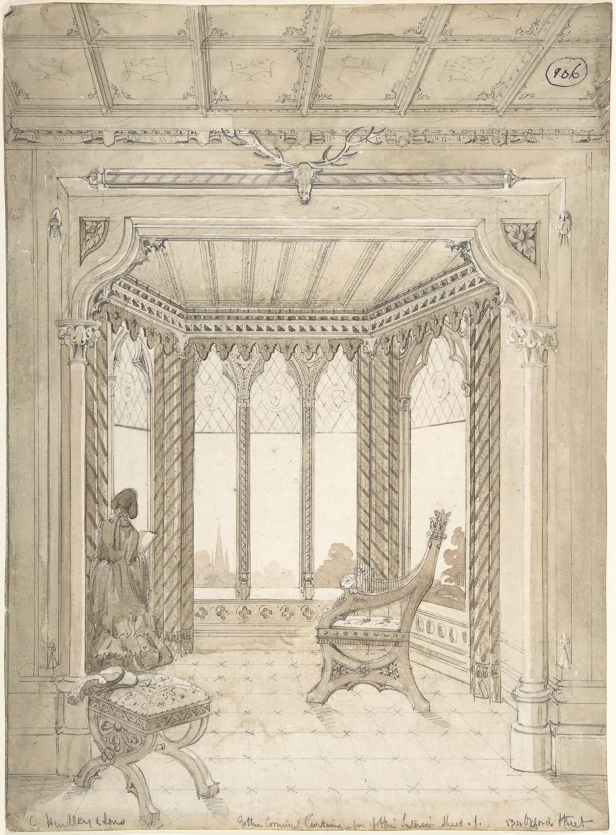 Design for a Gothic Interior by Charles Hindley and Sons, drawing, 1841-1884
