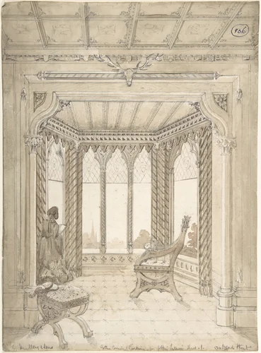Design for a Gothic Interior by Charles Hindley and Sons, drawing, 1841-1884