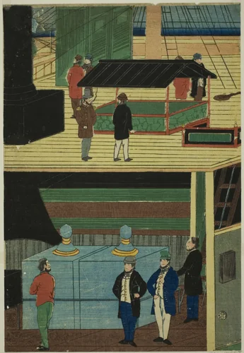 Interior of an American Steamship (Amerikakoku jokisen-chu no zu) by Utagawa Yoshikazu, print, 1861