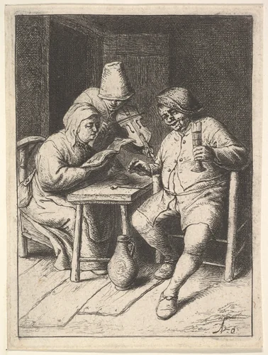 Singing Couples and Violin by Adriaen van Ostade, print, 1610-1685