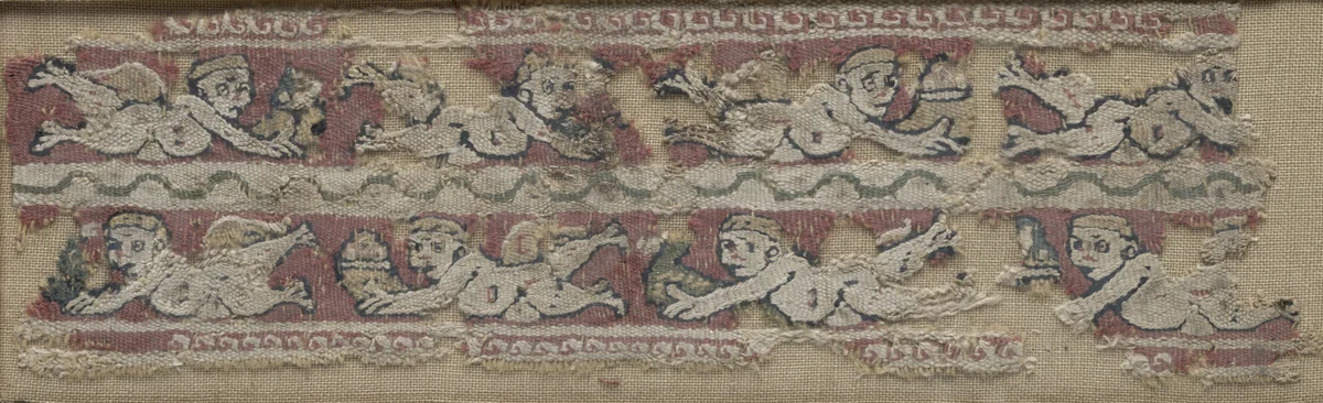 Fragment of a Sleeve Band with Floating Erotes by Unknown, textile, 600-799